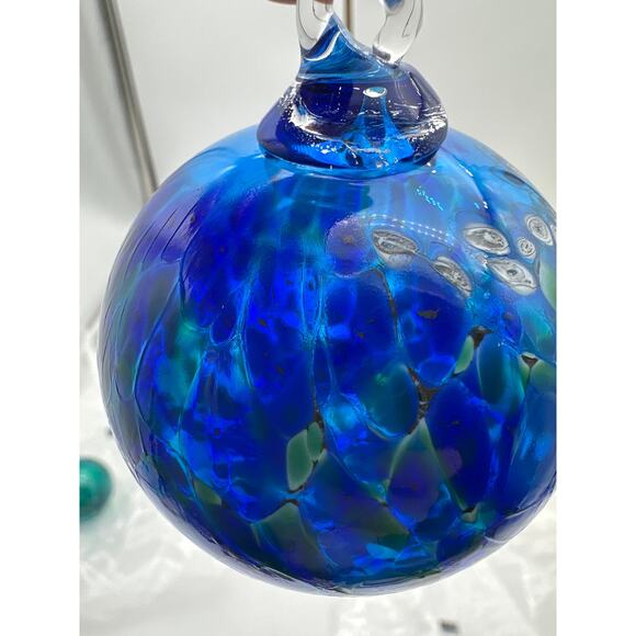 Glass Eye Studio artisan hand blown blue green Christmas ornament unique cobalt - Picture 9 of 9